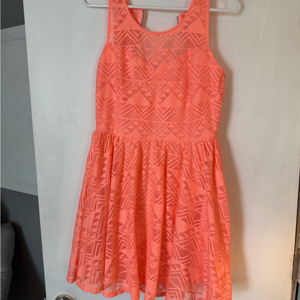 Coral Geometric Pattern Dress